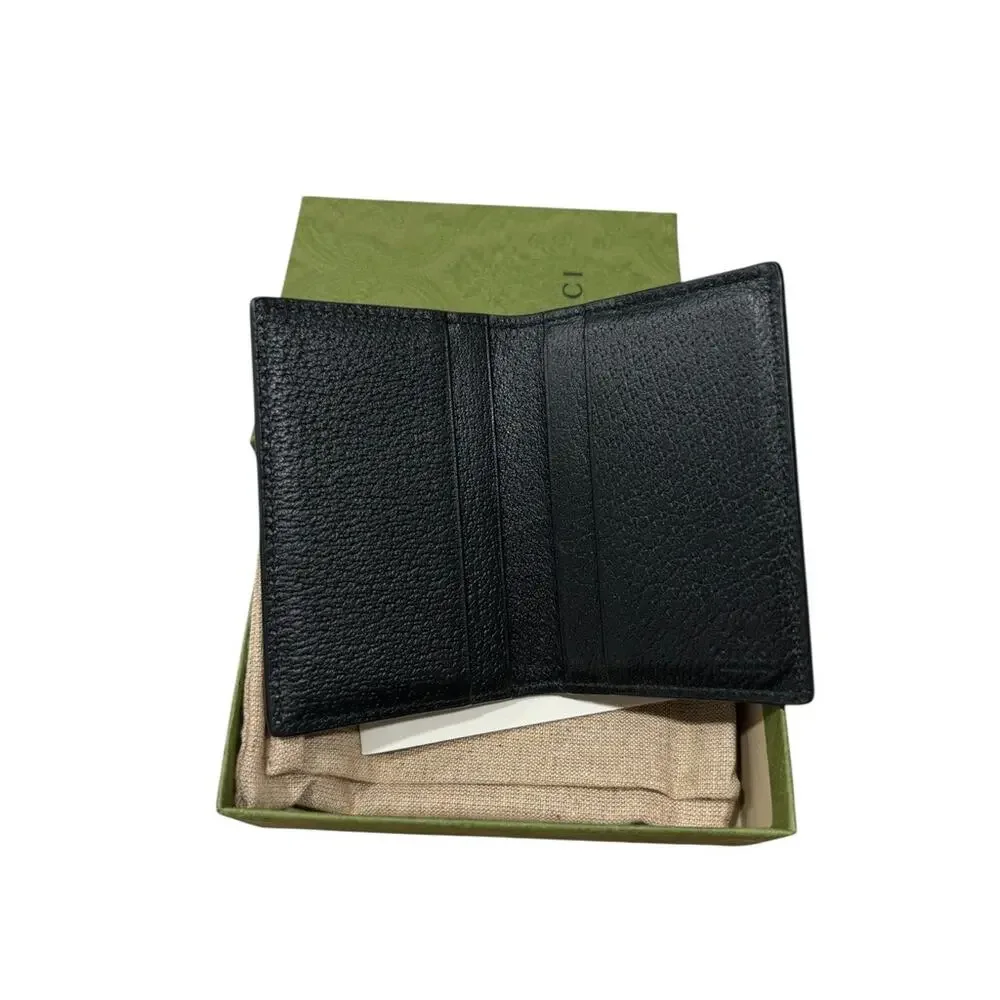 Gucci GG Marmont Mens Slim Card Holder Case Fold Over Black Leather